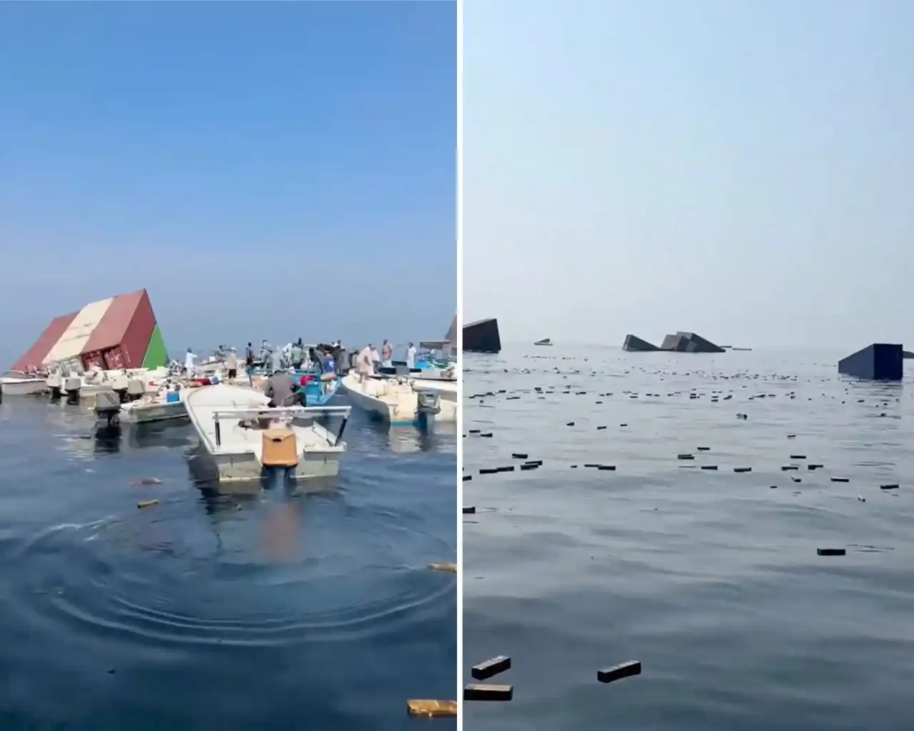 হরমুজে জাহাজে হামলার পর তেল ভেসে আসায় উৎসুক জনতার ভিড়
